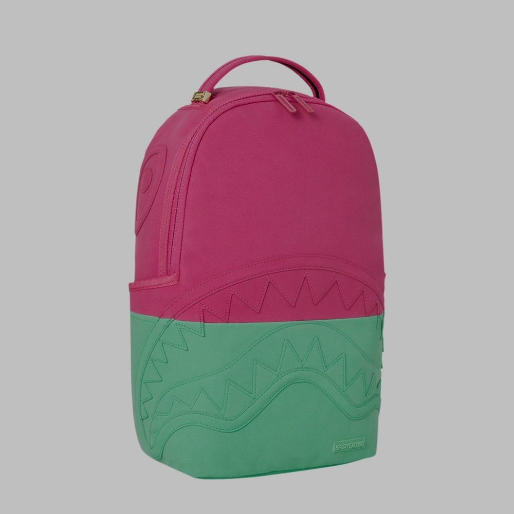 Sprayground Pink and Green Backpack with Structured Design